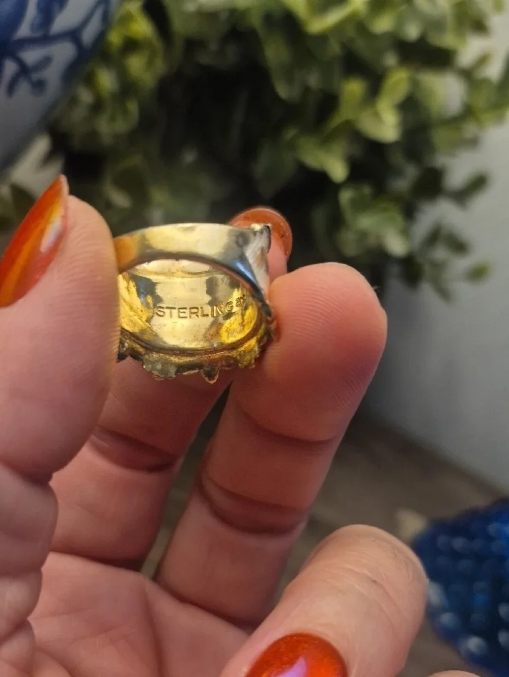 Sterling Vargas Vermeil Guilloche Flower Roses Band Ring